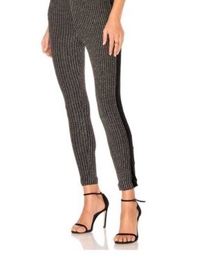 NBD Gray Ribbed Knit Leggings with Black Side Panel